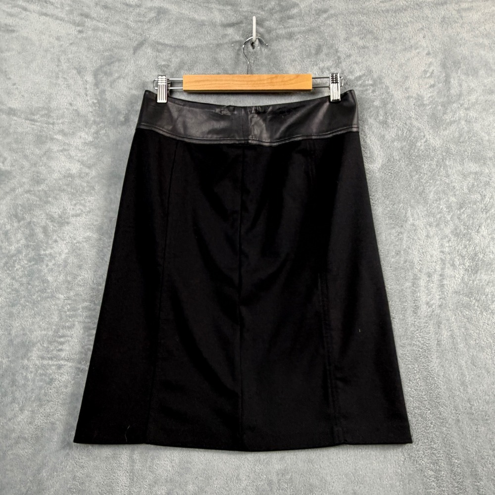 Dana Buchman Womens S Black Pencil Skirt Faux Leather Trim Office Siren Chic Y32